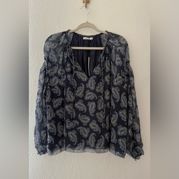 Unsubscribe Blue Paisley Women's Top 100% Silk Long Sleeve Size 12 - Picture 13 of 15